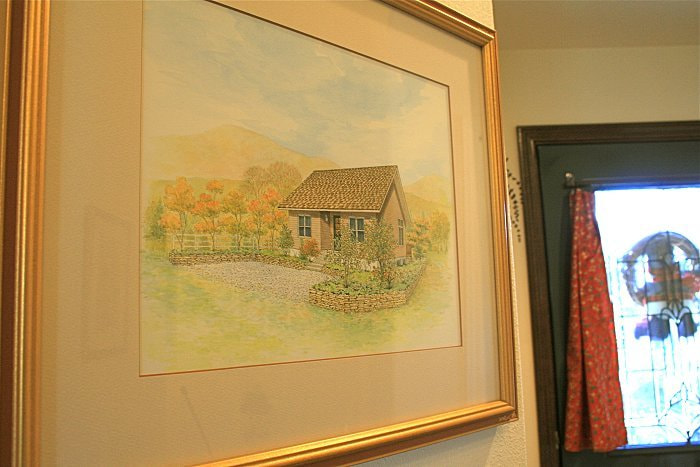 玄関横には、Y様邸の水彩画がお客様をお出迎え。